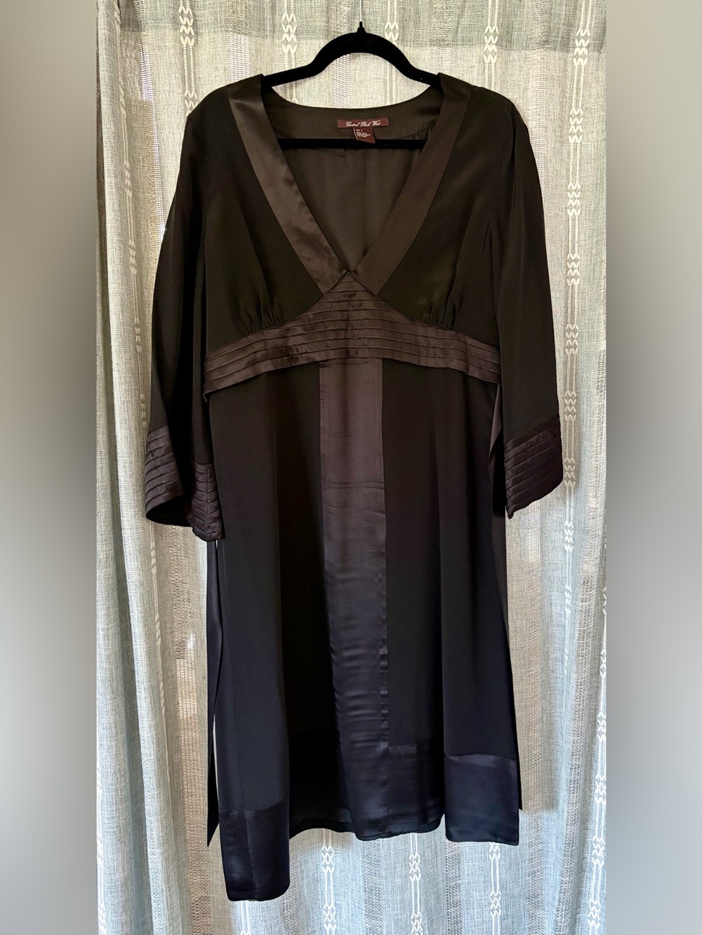 Central Park West Black Silk Satin-Trim Robe Dress